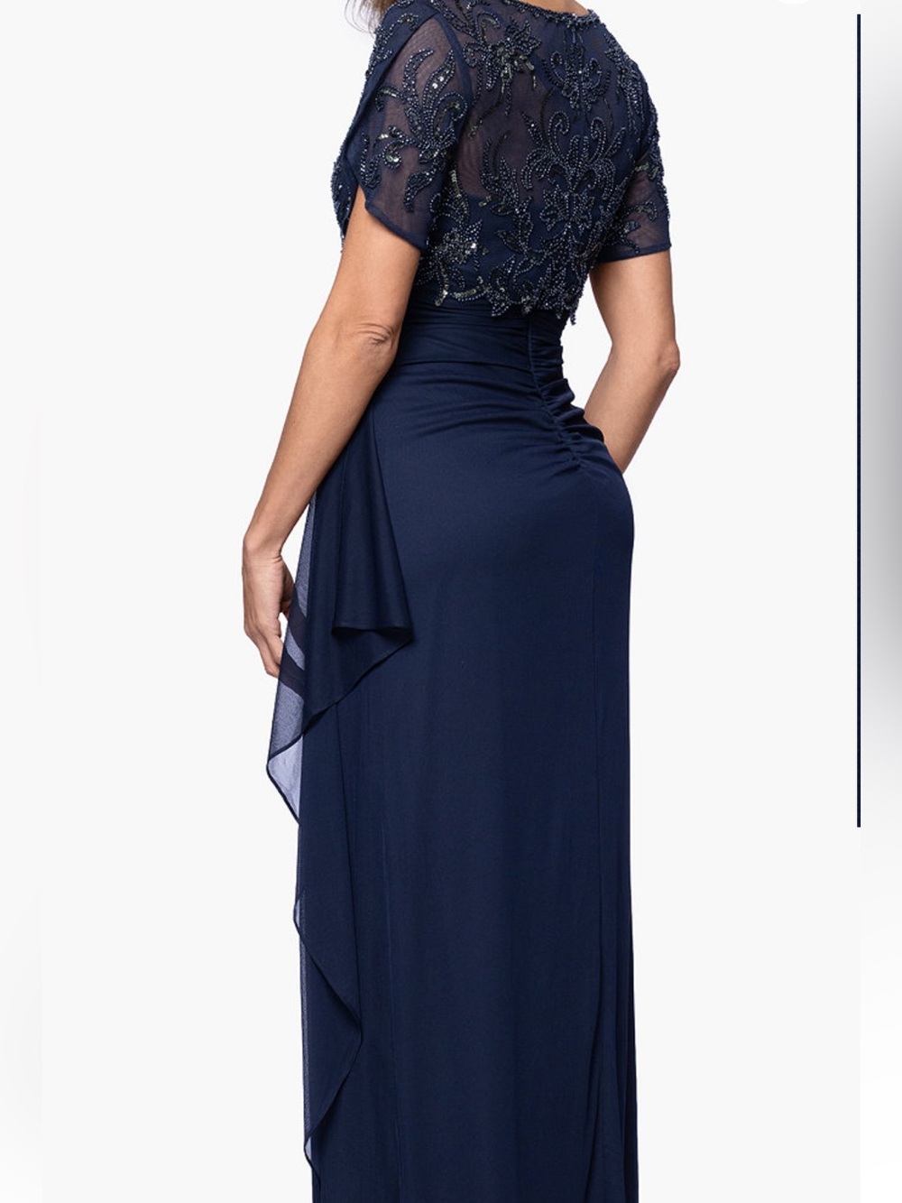 Xscape Woman’s Giselle Gown Navy Beaded Sz 22 Ruched V Neck Formal MOB Comfy - Picture 4 of 5